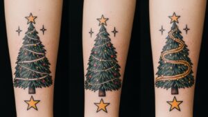 Meaningful Christmas tattoo symbols including trees, stars, and religious icons